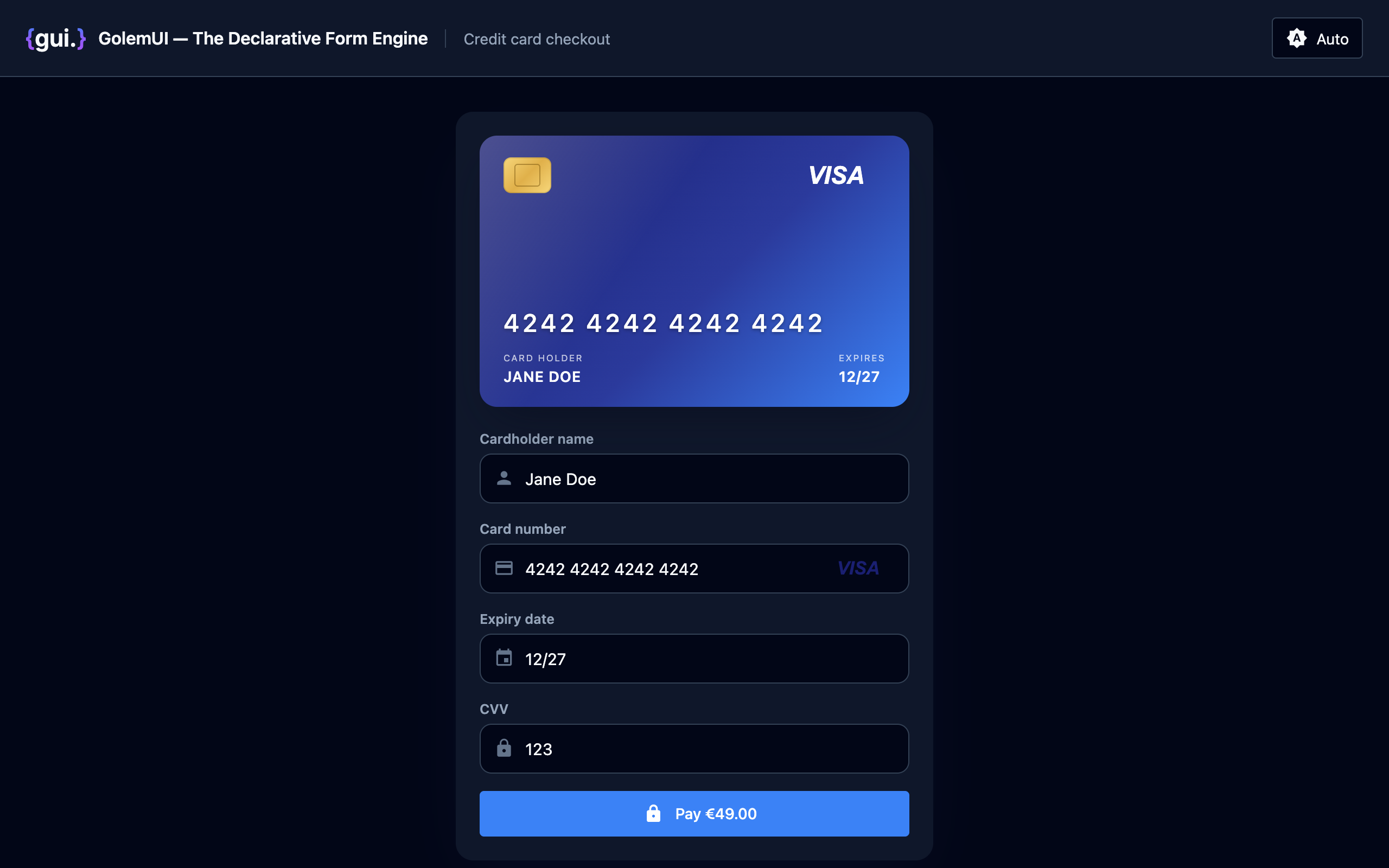 Animated Credit Card Checkout demo screenshot